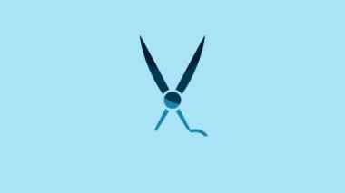Blue Scissors hairdresser icon isolated on blue background. Hairdresser, fashion salon and barber sign. Barbershop symbol. 4K Video motion graphic animation.