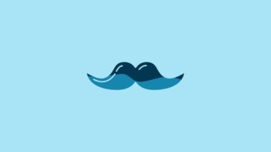 Blue Mustache icon isolated on blue background. Barbershop symbol. Facial hair style. 4K Video motion graphic animation.