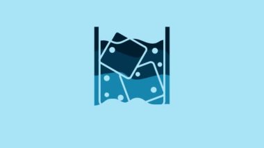 Blue Glass of whiskey and ice cubes icon isolated on blue background. 4K Video motion graphic animation.