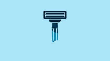 Blue Shaving razor icon isolated on blue background. 4K Video motion graphic animation.
