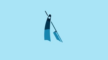 Blue Straight razor icon isolated on blue background. Barbershop symbol. 4K Video motion graphic animation.
