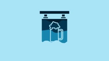 Blue Street signboard with glass of beer icon isolated on blue background. Suitable for advertisements bar, cafe, pub, restaurant. 4K Video motion graphic animation.