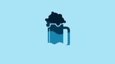 Blue Glass of beer icon isolated on blue background. 4K Video motion graphic animation.