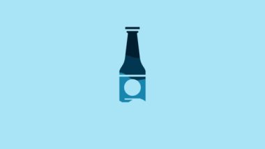 Blue Beer bottle icon isolated on blue background. 4K Video motion graphic animation.