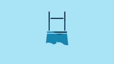 Blue Lederhosen icon isolated on blue background. Traditional bavarian clothing. Oktoberfest outfit. Pants with suspenders. Patrick day. 4K Video motion graphic animation.