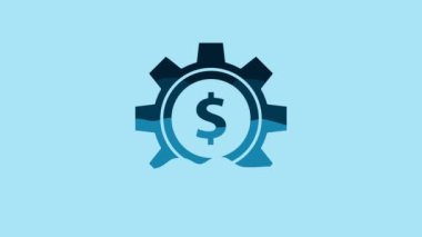 Blue Gear with dollar symbol icon isolated on blue background. Business and finance conceptual icon. 4K Video motion graphic animation.