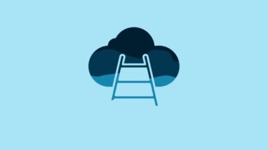 Blue Ladder leading to cloud icon isolated on blue background. Stairs leading to the cloud. 4K Video motion graphic animation.