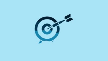 Blue Target with arrow icon isolated on blue background. Dart board sign. Archery board icon. Dartboard sign. Business goal concept. 4K Video motion graphic animation.