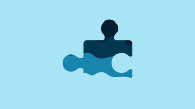 Blue Piece of puzzle icon isolated on blue background. Modern flat, business, marketing, finance, internet concept. 4K Video motion graphic animation.