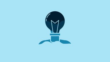 Blue Human head with lamp bulb icon isolated on blue background. 4K Video motion graphic animation.