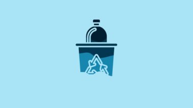 Blue Recycle bin with recycle symbol icon isolated on blue background. Trash can icon. Garbage bin sign. Recycle basket sign. 4K Video motion graphic animation.