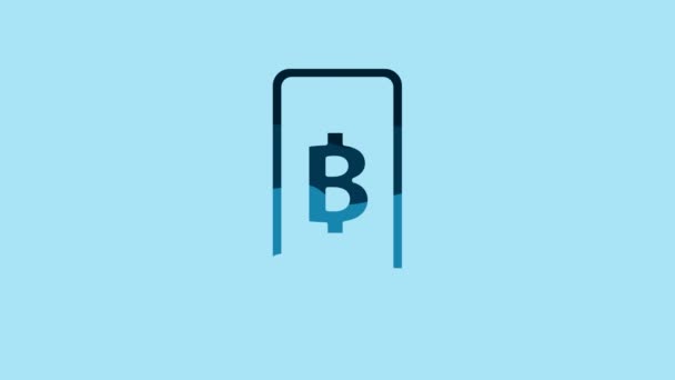 Blue Phone Mobile Cryptocurrency Coin Bitcoin Icon Isolated Blue Background — Stockvideo
