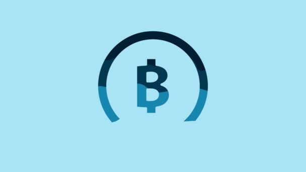 Blue Cryptocurrency Coin Bitcoin Icon Isolated Blue Background Physical Bit — Video Stock