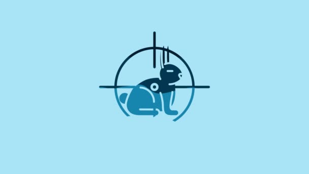 Blue Hunt Rabbit Crosshairs Icon Isolated Blue Background Hunting Club — Vídeo de stock