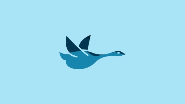 Blue Flying Duck Icon Isolated Blue Background Video Motion Graphic — Stockvideo