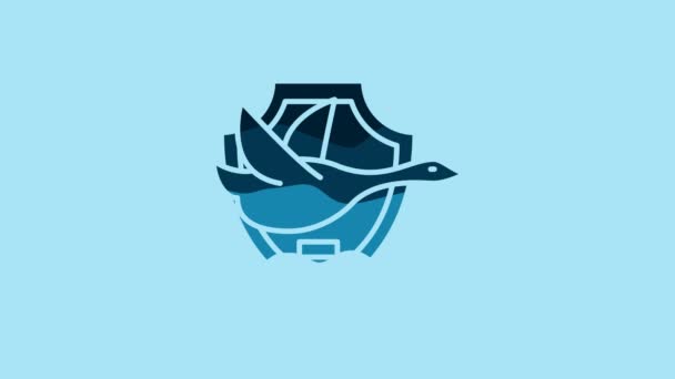 Blue Flying Duck Shield Icon Isolated Blue Background Hunting Trophy — Stockvideo