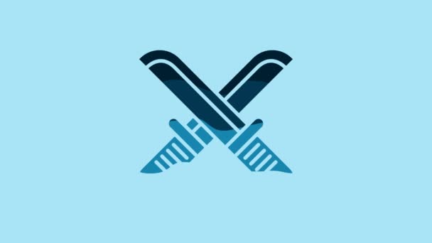 Blue Crossed Hunter Knife Icon Isolated Blue Background Army Knife — Wideo stockowe