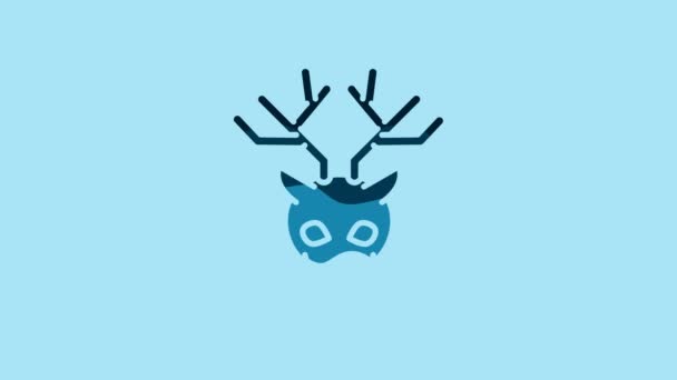 Blue Deer Head Antlers Icon Isolated Blue Background Video Motion — Stockvideo