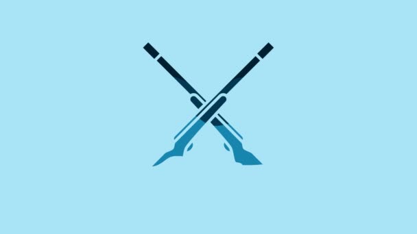 Blue Two Crossed Shotguns Icon Isolated Blue Background Hunting Gun — 图库视频影像