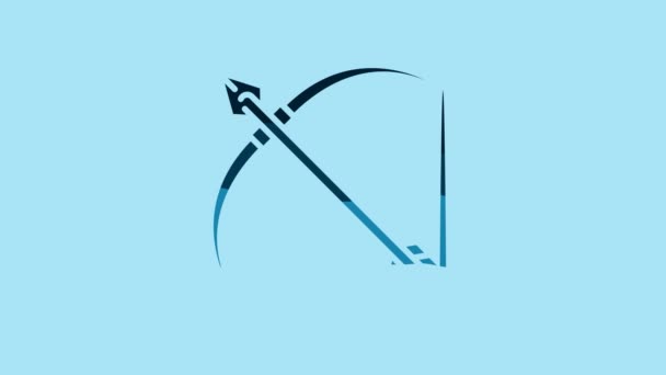 青い背景に隔離されたクイバーアイコンの青い弓と矢印 4Kビデオモーショングラフィックアニメーション — ストック動画