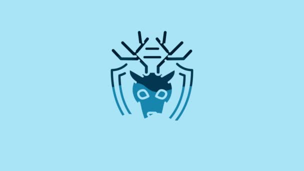 Blue Deer Head Antlers Shield Icon Isolated Blue Background Hunting — Stockvideo