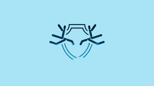 Blue Deer Antlers Shield Icon Isolated Blue Background Hunting Trophy — Vídeos de Stock