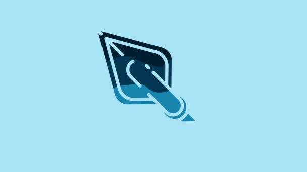 青色の背景に隔離されたブルーヒップスター矢印の先端アイコン 4Kビデオモーショングラフィックアニメーション — ストック動画