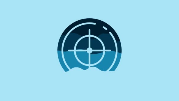 青色の背景に隔離された競技アイコンを撮影するためのブルーターゲットスポーツ 射撃範囲や射撃のための数字でクリーンなターゲット 4Kビデオモーショングラフィックアニメーション — ストック動画