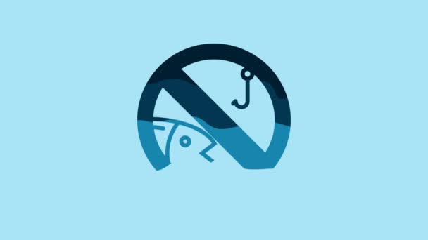 Blue Fishing Icon Isolated Blue Background Prohibition Sign Video Motion — Stock video
