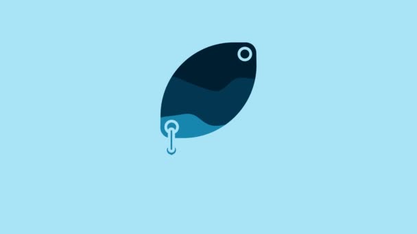 Blue Fishing Spoon Icon Isolated Blue Background Fishing Baits Shape — Stockvideo