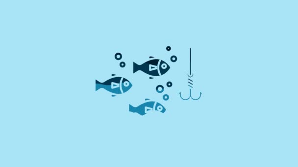Blue Fishing Hook Water Fish Icon Isolated Blue Background Fishing — Vídeo de Stock