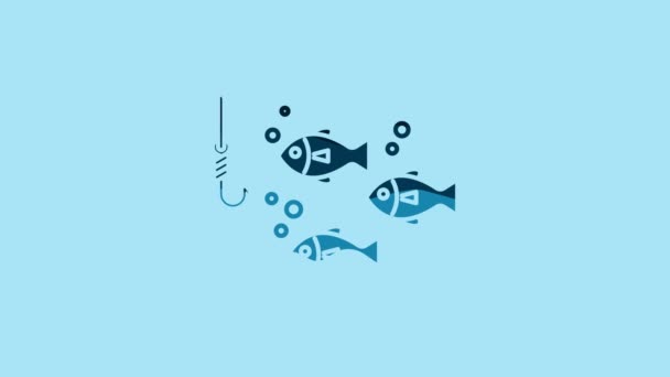 Blue Fishing Hook Water Fish Icon Isolated Blue Background Fishing — Video Stock
