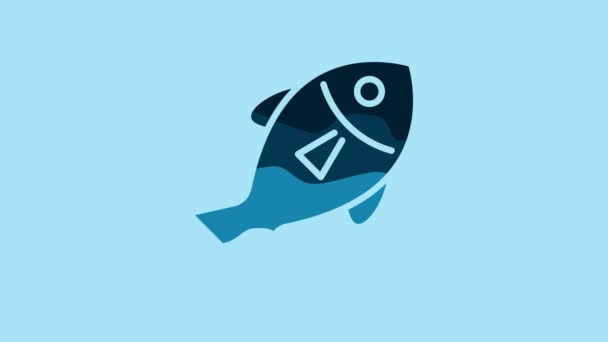 Blue Fish Icon Isolated Blue Background Video Motion Graphic Animation — Wideo stockowe