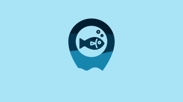 Blue Location Fishing Icon Isolated Blue Background Fishing Place Video — Video Stock
