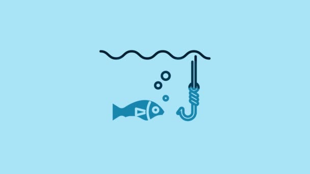 Blue Fishing Hook Water Fish Icon Isolated Blue Background Fishing — Stock Video