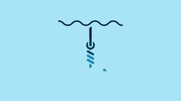 Blue Fishing Hook Water Icon Isolated Blue Background Fishing Tackle — 비디오