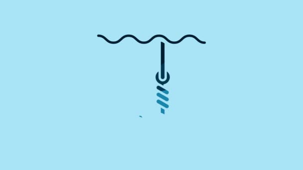 Blue Fishing Hook Water Icon Isolated Blue Background Fishing Tackle — 비디오
