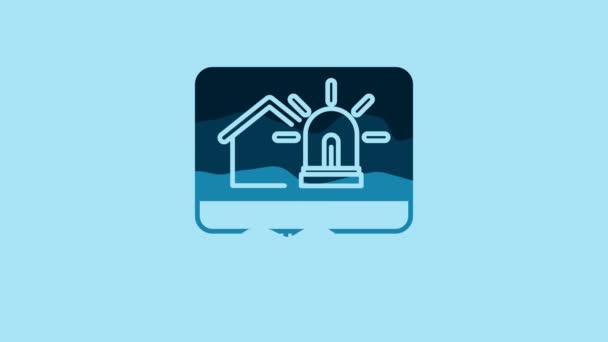 Blue Computer Monitor Smart House Alarm Icon Isolated Blue Background — Vídeo de Stock
