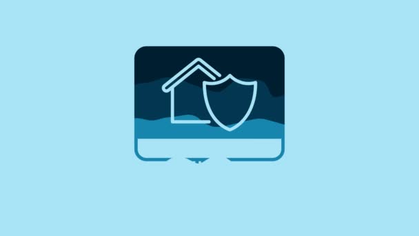 Blue Computer Monitor House Protection Icon Isolated Blue Background Protection — Wideo stockowe