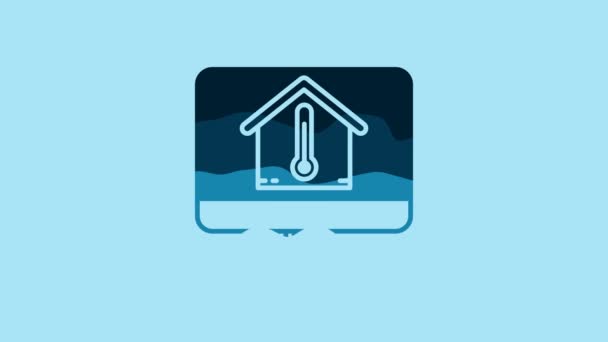 Blue Computer Monitor House Temperature Icon Isolated Blue Background Thermometer — Vídeo de Stock