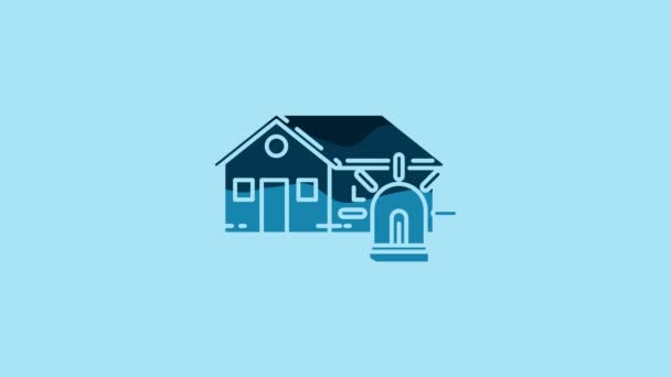 Blue Smart House Alarm Icon Isolated Blue Background Security System — стоковое видео