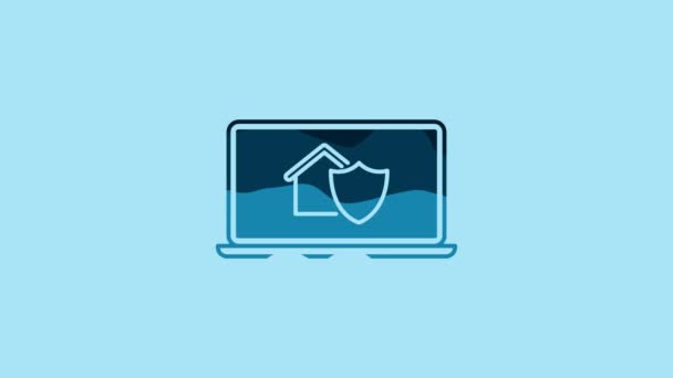 Blue Laptop House Protection Icon Isolated Blue Background Protection Safety — Wideo stockowe