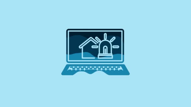 Blue Laptop Smart House Alarm Icon Isolated Blue Background Security — Wideo stockowe
