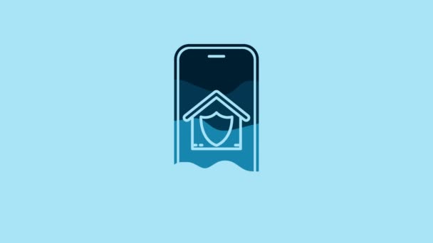 Blue Mobile Phone House Protection Icon Isolated Blue Background Protection — Stock videók