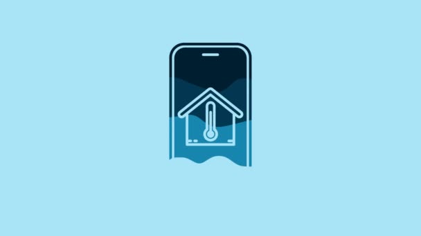 Blue Mobile Phone House Temperature Icon Isolated Blue Background Thermometer — Vídeo de Stock