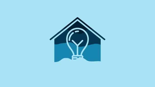 Blue Smart House Light Bulb Icon Isolated Blue Background Video — Wideo stockowe