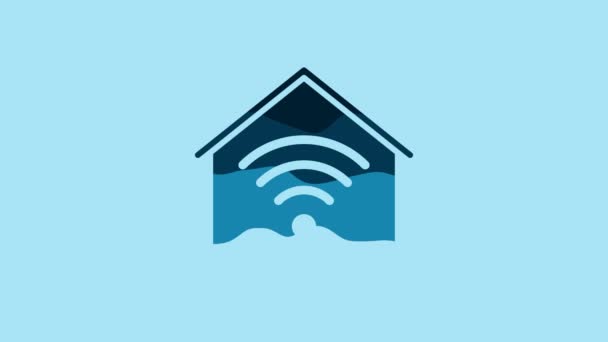 Blue Smart Home Icon Isolated Blue Background Remote Control Video — Stockvideo