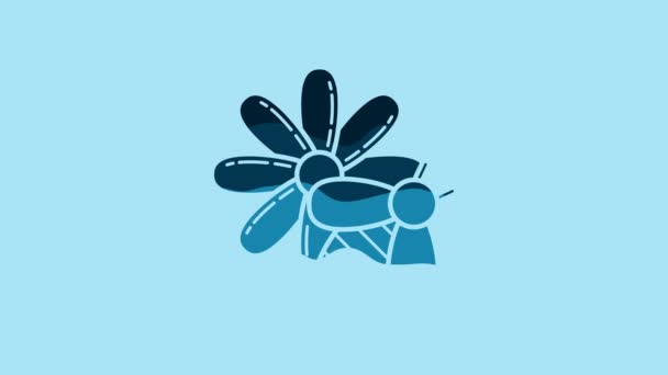 Blue Bee Flower Icon Isolated Blue Background Sweet Natural Food — Stockvideo