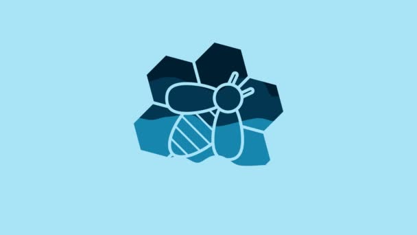 Blue Bee Honeycomb Icon Isolated Blue Background Honey Cells Honeybee — Vídeo de stock