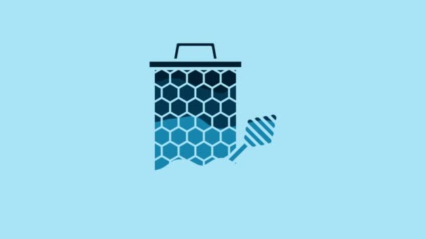 Blue Honeycomb Honey Dipper Stickicon Isolated Blue Background Honey Ladle — Video Stock